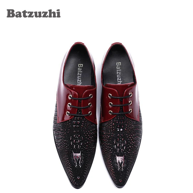 

Batzuzhi Men Shoes Luxury Handmade Genuine Leather Dress Shoes Lacing Up Wine Red/Black Formal Designer's Wedding/Business Shoes