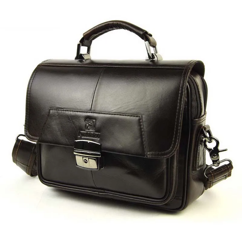 Men Genuine Leather Messenger Bag Classic Flap Multi Compartment