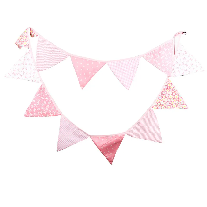 

12 Flags 3.2m Handmade Colorful Cotton Fabric Bunting Pennant Flag Banner Garland Wedding/Baby Birthday/Home Party Decoration