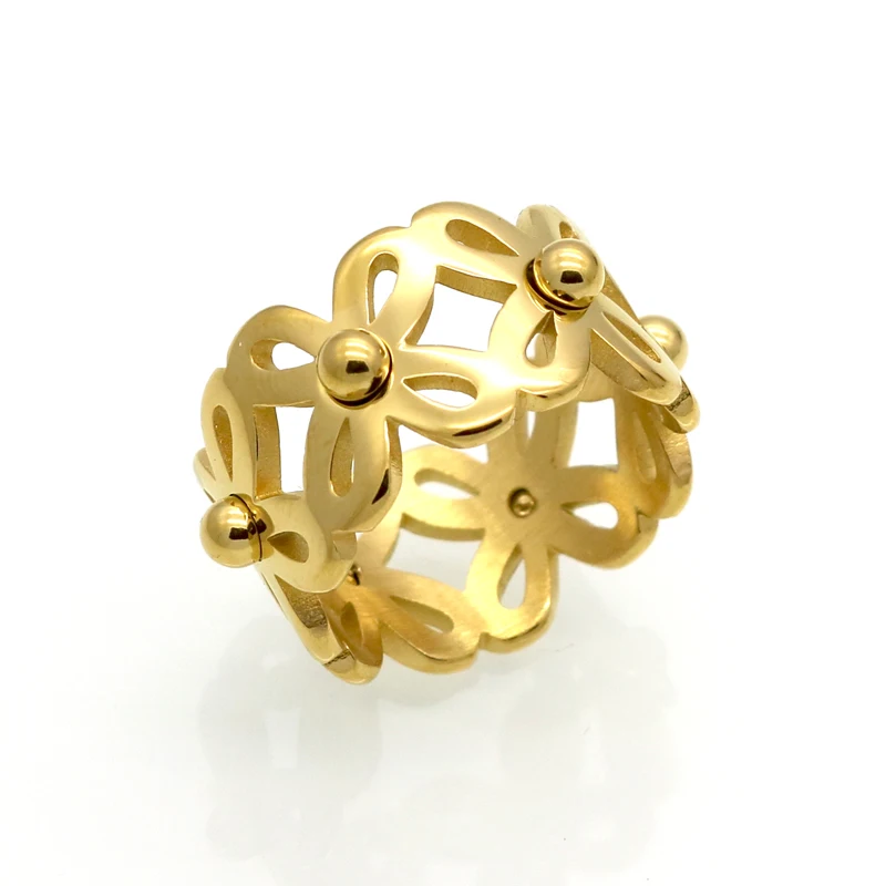 Mopera, новинка, нержавеющая сталь, полый цветок, геометрические кольца для женщин, золотой цвет, ширина 11 мм, Женское кольцо, Трендовое ювелирное изделие