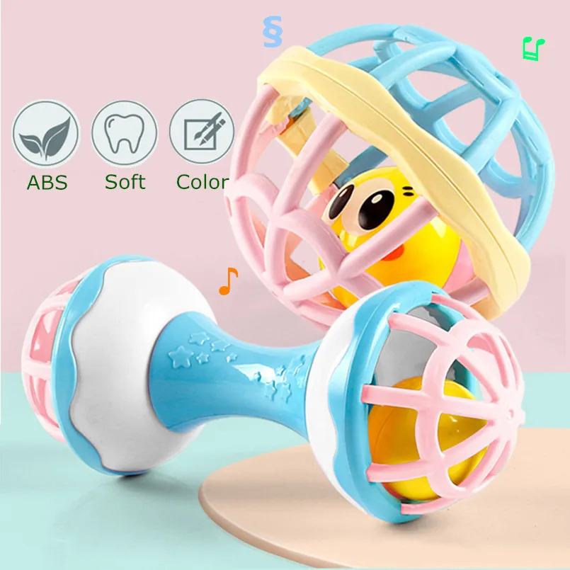 ball rattles Teether Molar baby toy ABS Plastic Hand Bell toddlers Sensory training toys for 0-12 months infant hand Grab ball