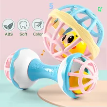 ball rattles Teether Molar baby toy ABS Plastic Hand Bell toddlers Sensory training toys for 0-12 months infant hand Grab ball