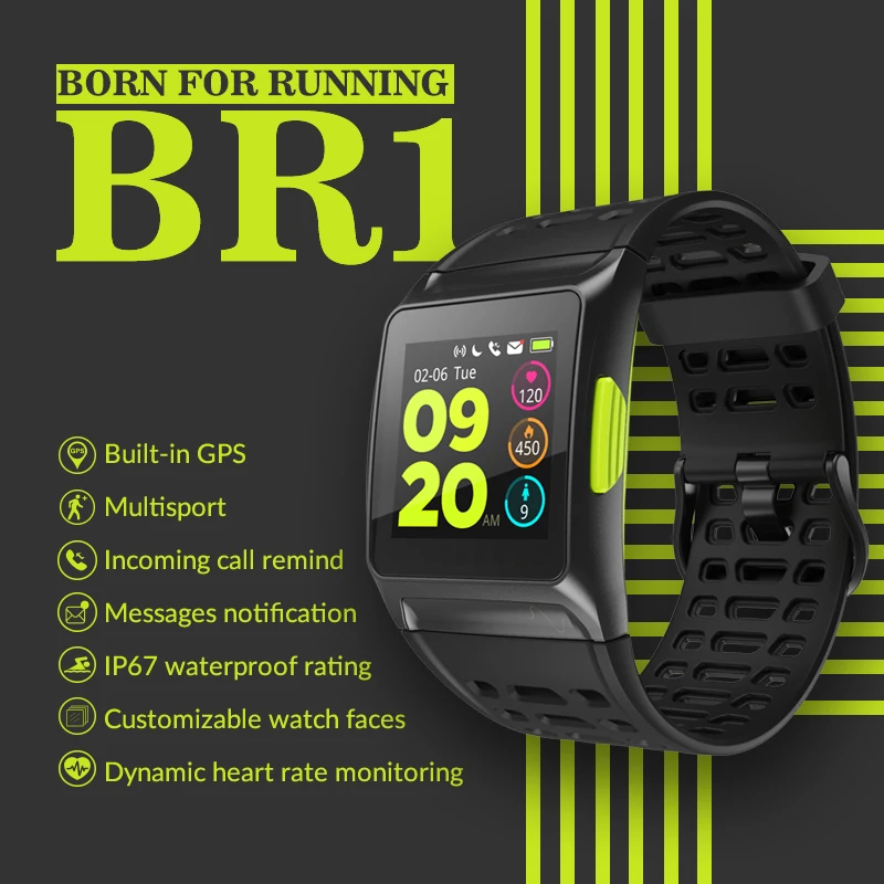 Спортивные наручные часы Makibes BR1 GPS Strava водонепроницаемые IPS цветной экран