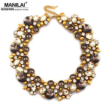 

MANILAI Vintage Metal Rhinestones Chokers Fashion Crystal Bib Collar Statement Necklaces For Women Bijouterie Brand Jewelry
