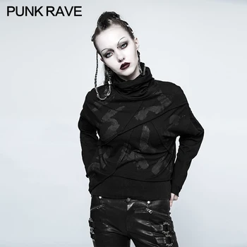 

New Punk Rave Rock Gothic Fashion Black Cotton Hand Painted Asymmetry Women T-shirt Tops Visual Kei OPT121