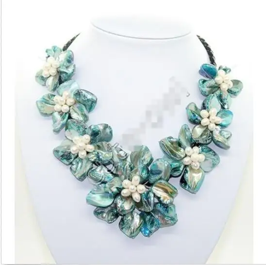 

Hot sale new Style >>>>>Charm! mother of pearl shell handmade pearl crystal 7flower pendant necklace 18