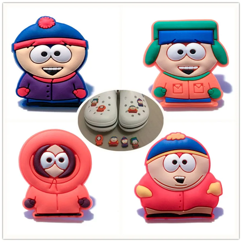 

5pcs/lot South Park PVC Shoe Charms Lovely Cartoon Shoe Buckles Accessories Fit Wristbands Bracelets Croc JIBZ Kid Party Gift