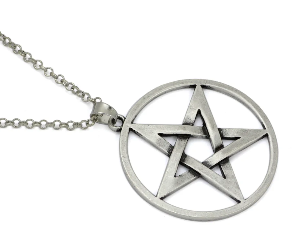 Мужское ожерелье с кулоном серебряная пентаграмма звезда панк рок Байкерская