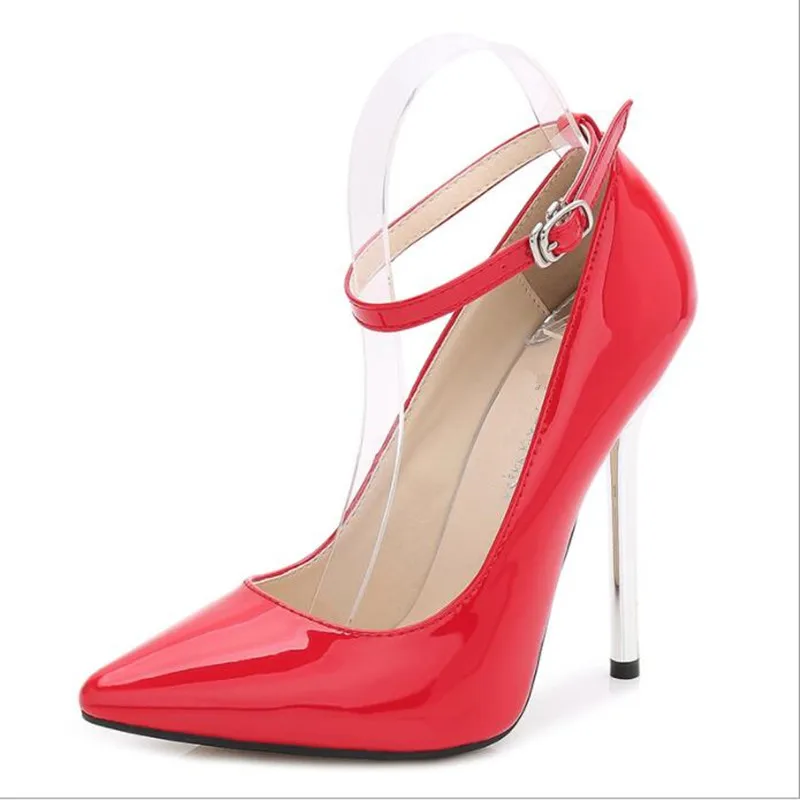 TTSDARCUPS New 13CM metal heel Model and show Sexy ankle strap pump Large size High-heeled shoes Simple fashion women's shoes
