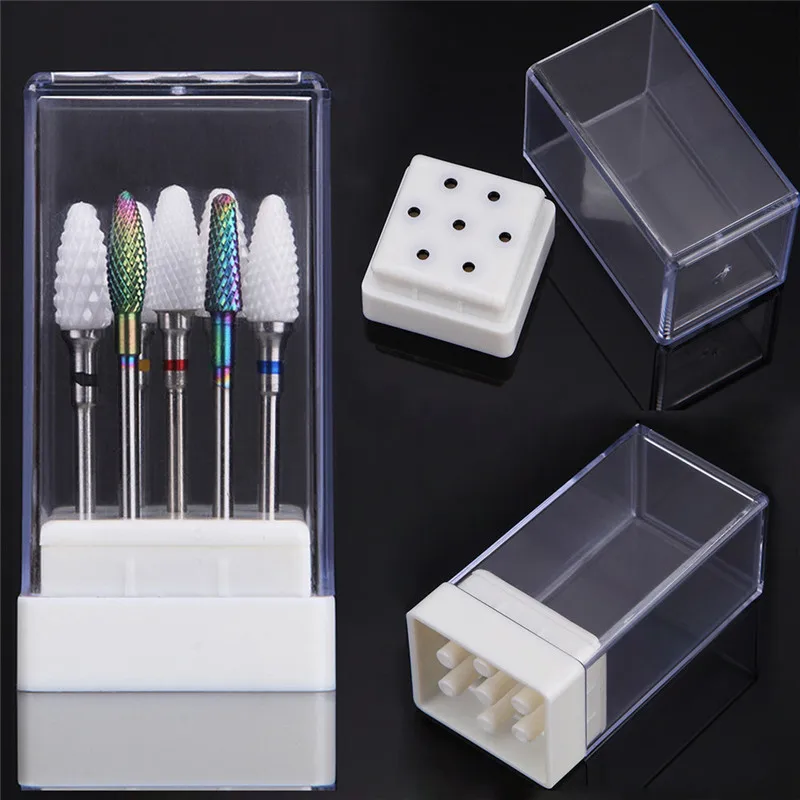 

Nail Art 7 Holes Nail Drill Bit Holder Display Standing With Cover Storage Box