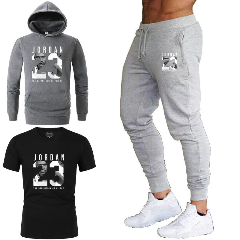 الرجال الأزياء رياضية عارضة Sportsuit الرجال هوديس/بلوزات + Sweatpants الأردن 23 طباعة عداء ببطء دعوى الرجال مجموعة العلامة التجارية الملابس