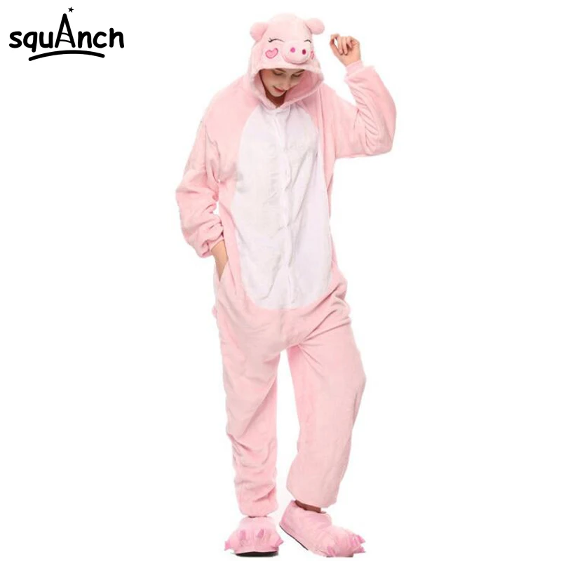 Günstig Frauen Onesie Tier Reizende Schwein Pyjama Erwachsene Partei Overall Geburtstag Geschenk Winter Warme Nachtwäsche Mädchen Cartoon Rosa Casual Anzug