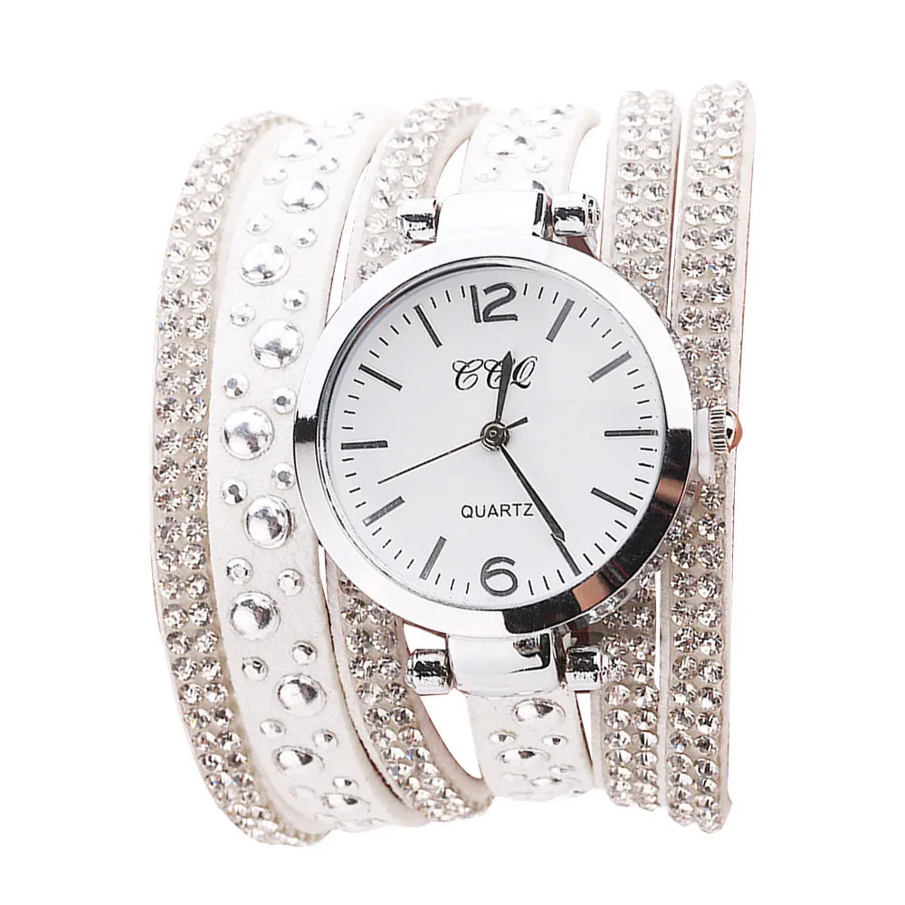 CCQ Роскошные модные популярные женские Часы повседневные Аналоговые Кварцевые женские Стразы Часы-браслет и# D - Цвет: Белый
