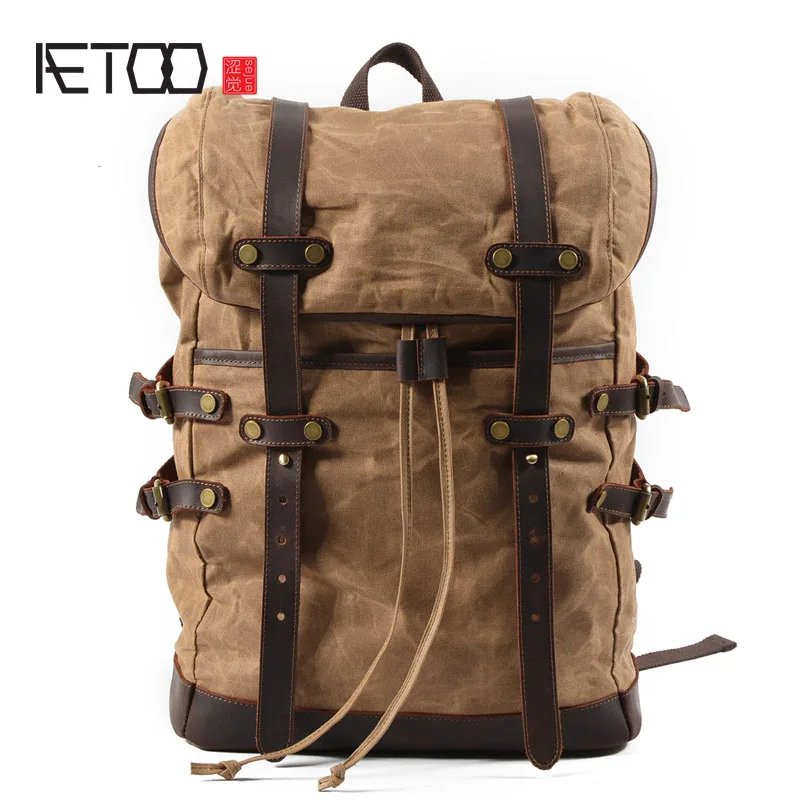 

AETOO Canvas Men's Bag Casual Backpack Men's Waterproof Outdoor Travel Bag Student Bag