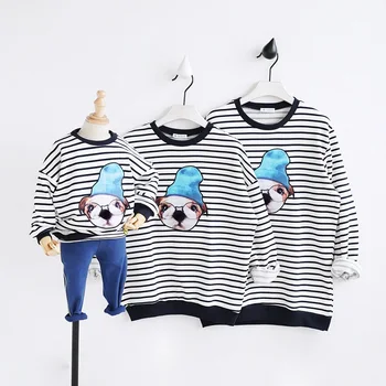

Familly Matching Outfits Shirts Father Mother Kids Striped Clothes Dog Animal Print Family Look Autumn Long Sleeve Clothing
