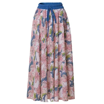 

Plus Size Bohemian Chiffon Long Printed Skirt Women Beach Long Summer Skirt Women White Print Long Skirts Womens Maxi Skirt