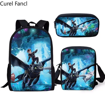 

2020 New 3Pcs/Set How to Train Your Dragon Pattern 3D Print School Bags For Kids Backpack Women Fashion Travelling Backpack