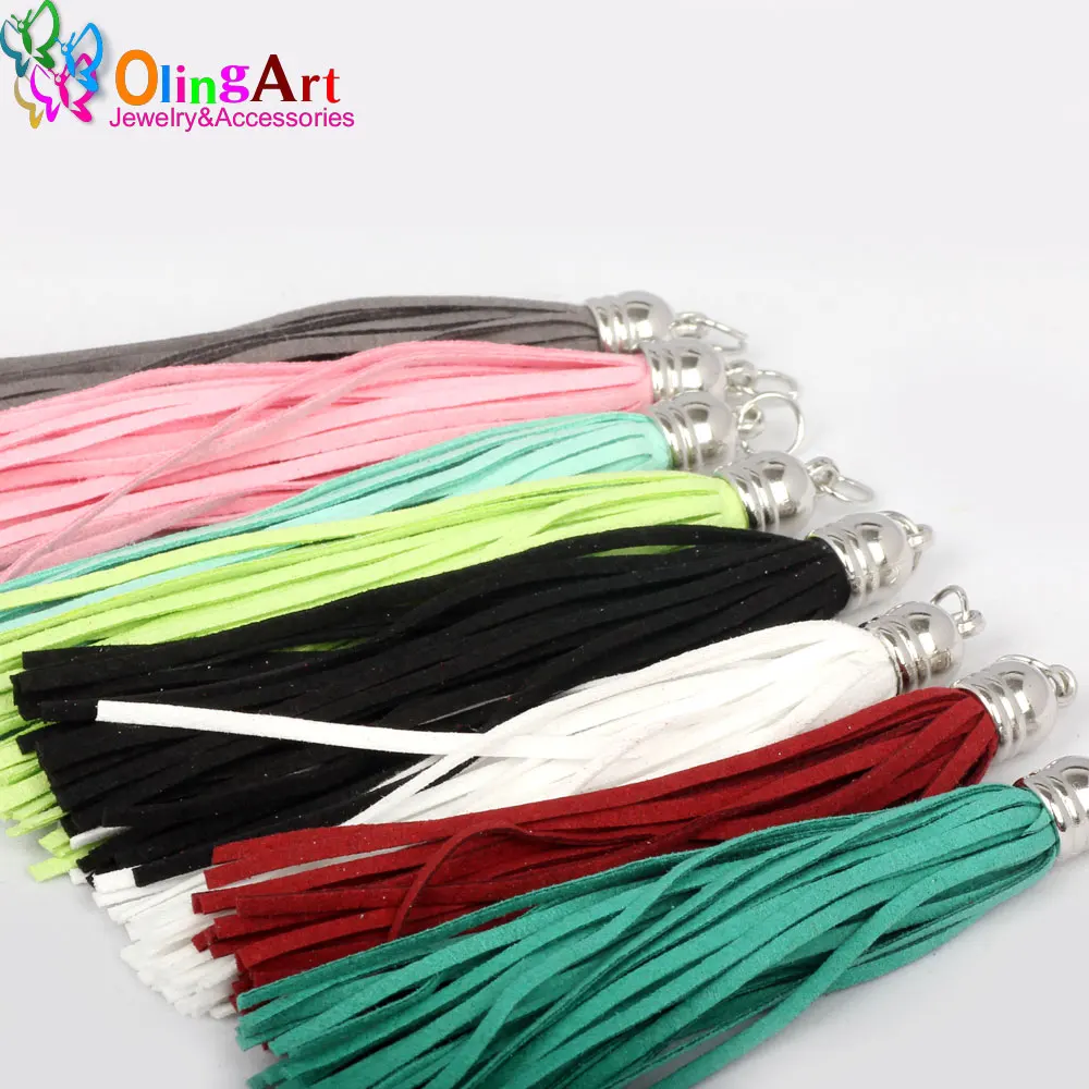 OlingArt 10CM 8pcs Suede Tassel For Keychain Cellphone Straps Jewelry making Charms Leather Tassels With DIY Accessories 2017