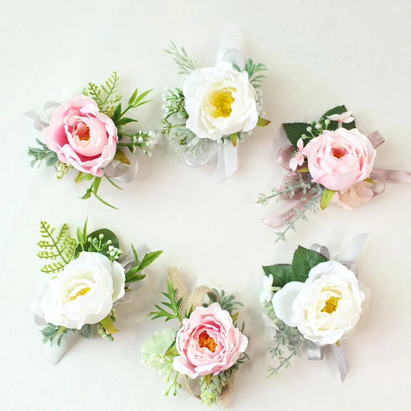 white pink roses Wedding Marriage Rose Wrist Corsage boutonnieres  (14)