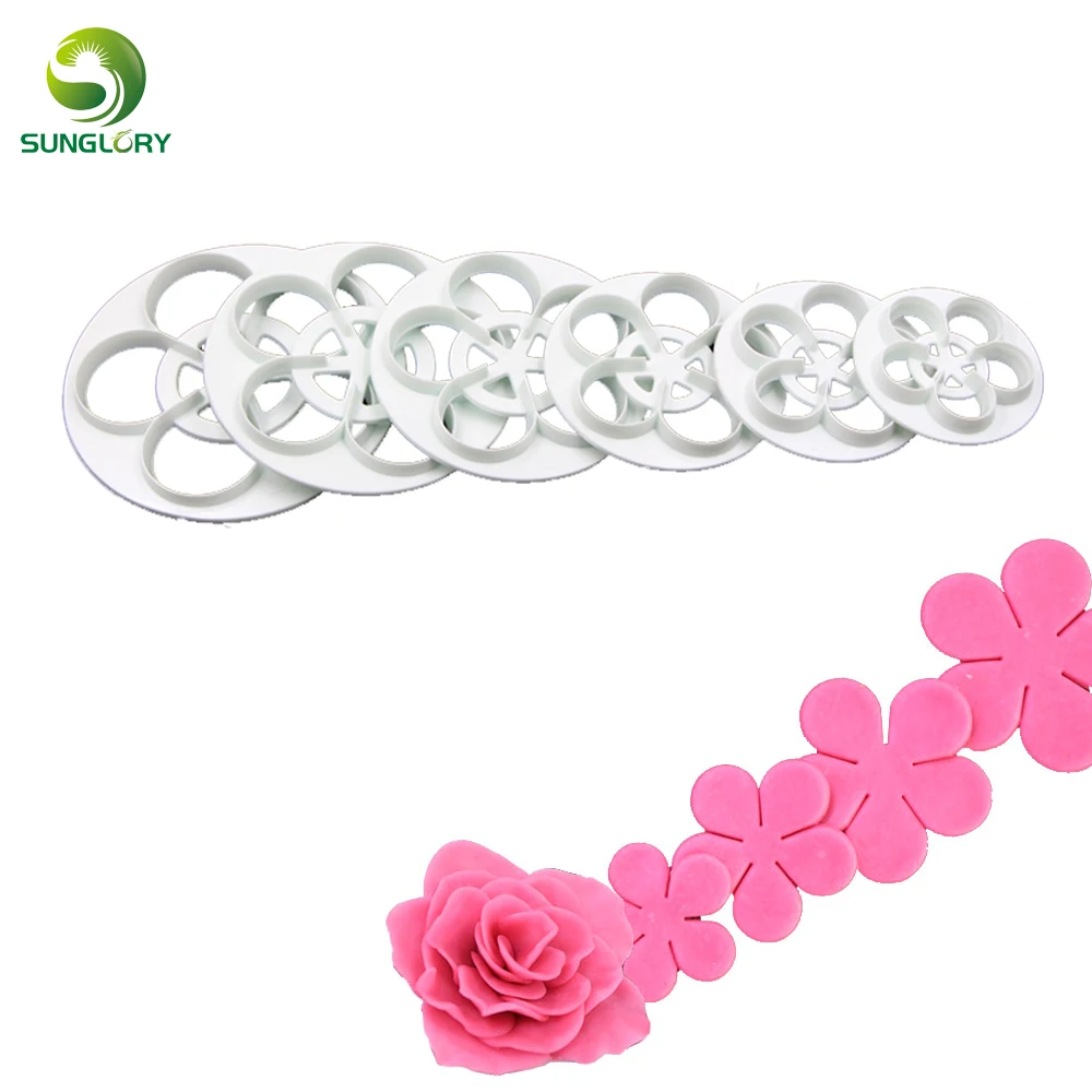 6PCS Plastic Flowers Cookie Cutter Decoration Rose Sugarcraft Flower