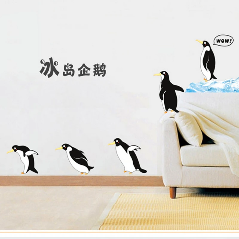 DIY Penguin Fridge Kitchen Vinyl Wall Stickers Decals Wallpaper For Refrigerator Kitchen Bathroom Kids Bedroom Decoration