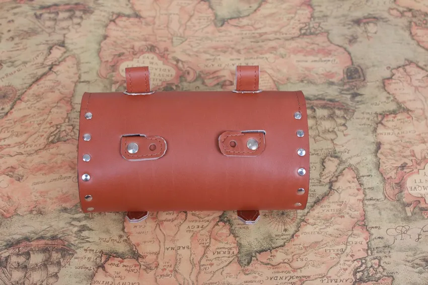 Excellent Vintage old bicycle faux saddle genuine leather cushion bag brooks bag hangback tool bag Leather saddle bag, bicycle handle 8