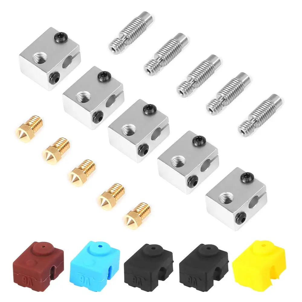 cheap for E3D V6 3D Printer Nozzle Aluminum Heater Block +1.75mm Extruder Teflon Throat Tube M6 Thread +0.4mm Brass Extruder Nozzle