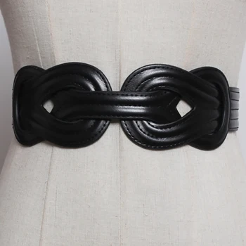 

[EWQ] 2020 New Fashion Summer Autumn All-matching Ultra-wide Simple Black Color Dress Sweater Decorative Belt Woman BL099