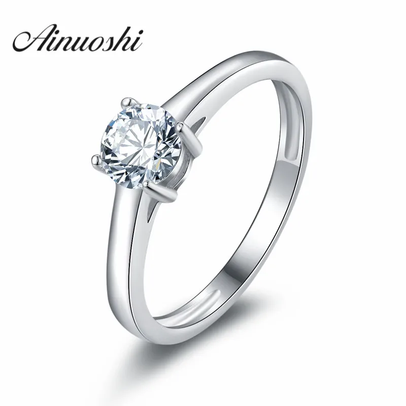 

AINOUSHI Round Cut SONA Engagement Ring Solitaire Wedding Jewelry Women nscd Simulated Lab Bridal Band Ring
