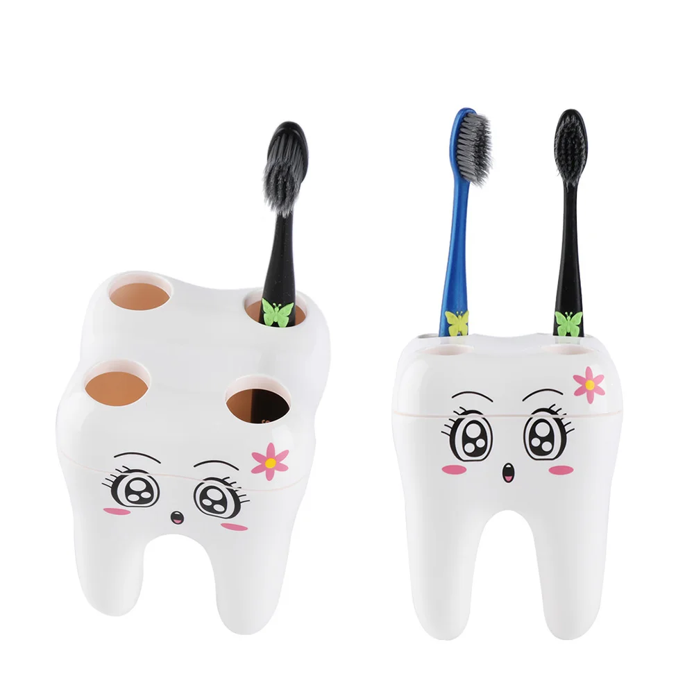4 Holes Toothbrush Holder Bracket Container Cartoon Teeth Shape Stand