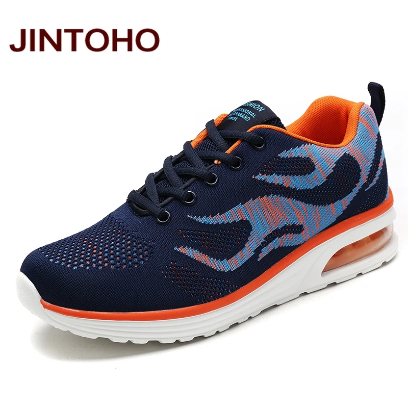 JINTOHO дышащие мужские кроссовки дешевая мужская обувь распродажа мужская спортивная обувь для бега уличная прогулочная обувь мужские спортивные кроссовки - Цвет: shen lan ju