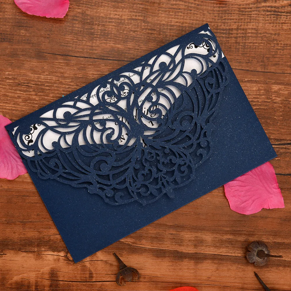 

10pcs Laser Cut Luxury Pearl Paper Floral Wedding Invitations Card Elegant Lace Wedding Birthday Party Anniversary Decoration
