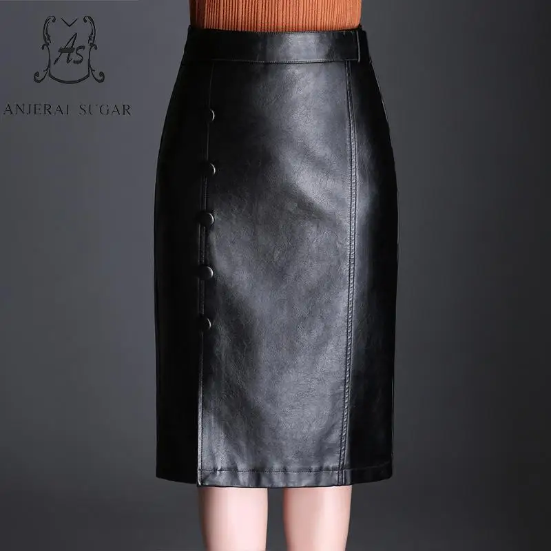 Cadera Cuero Faux Formal Paquetes Single Negro breasted Femenina De Ol Oficina Alta Pu Mujeres Otoño Falda Invierno Cintura xnPvZ