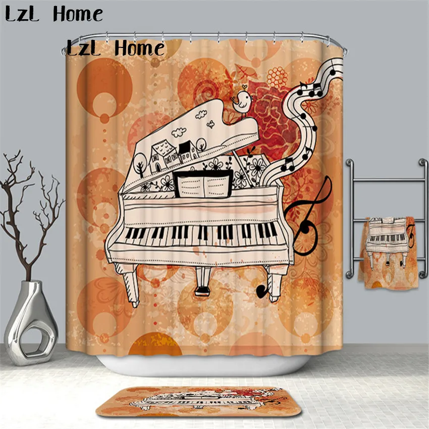 

LzL Home 3D Abstract Music Device Image Shower Curtain Waterproof Bath Screens Polyester Fabric Bathroom Curtain With Hooks Gift