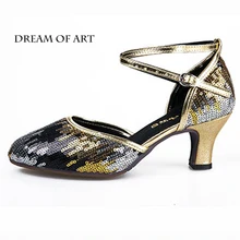 New style latin/salsa dance shoes for ballroom dancing glitter material dancing shoes for women