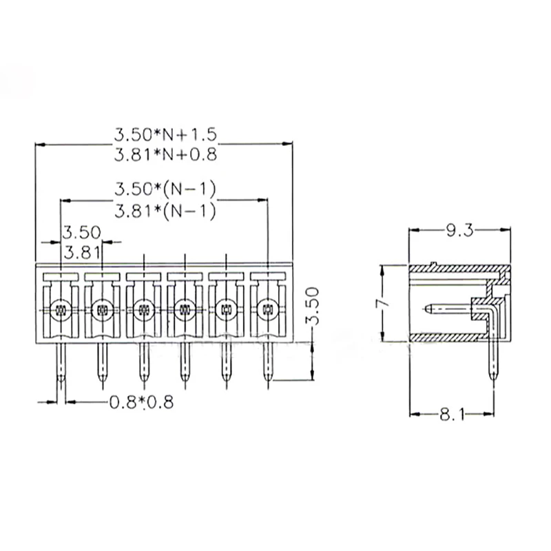 10pcs  Connector Plug-in Terminal Blocks Curved Needle Pitch 3.81mm Connector Green 2/3/4/5/6/7/8/9 / 10P