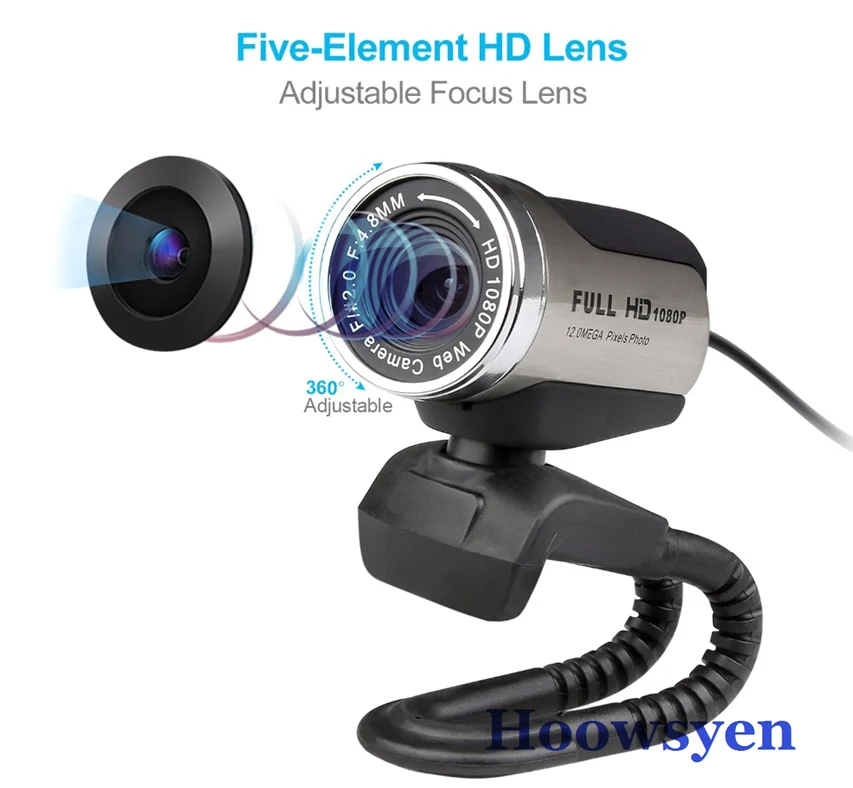 HD 1080P cam 60FPS USB camera with Mic Night Vision for PC Laptop Computer High Quality HD