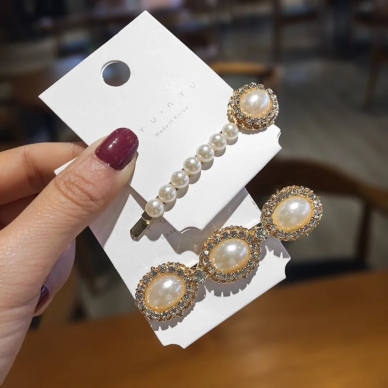 

2019 New Vintage Pearl Rhinestone Hair Pins Korea East Gate Style Big Pearl Duckbill Hair Clips for Girl Women Hair Accessories