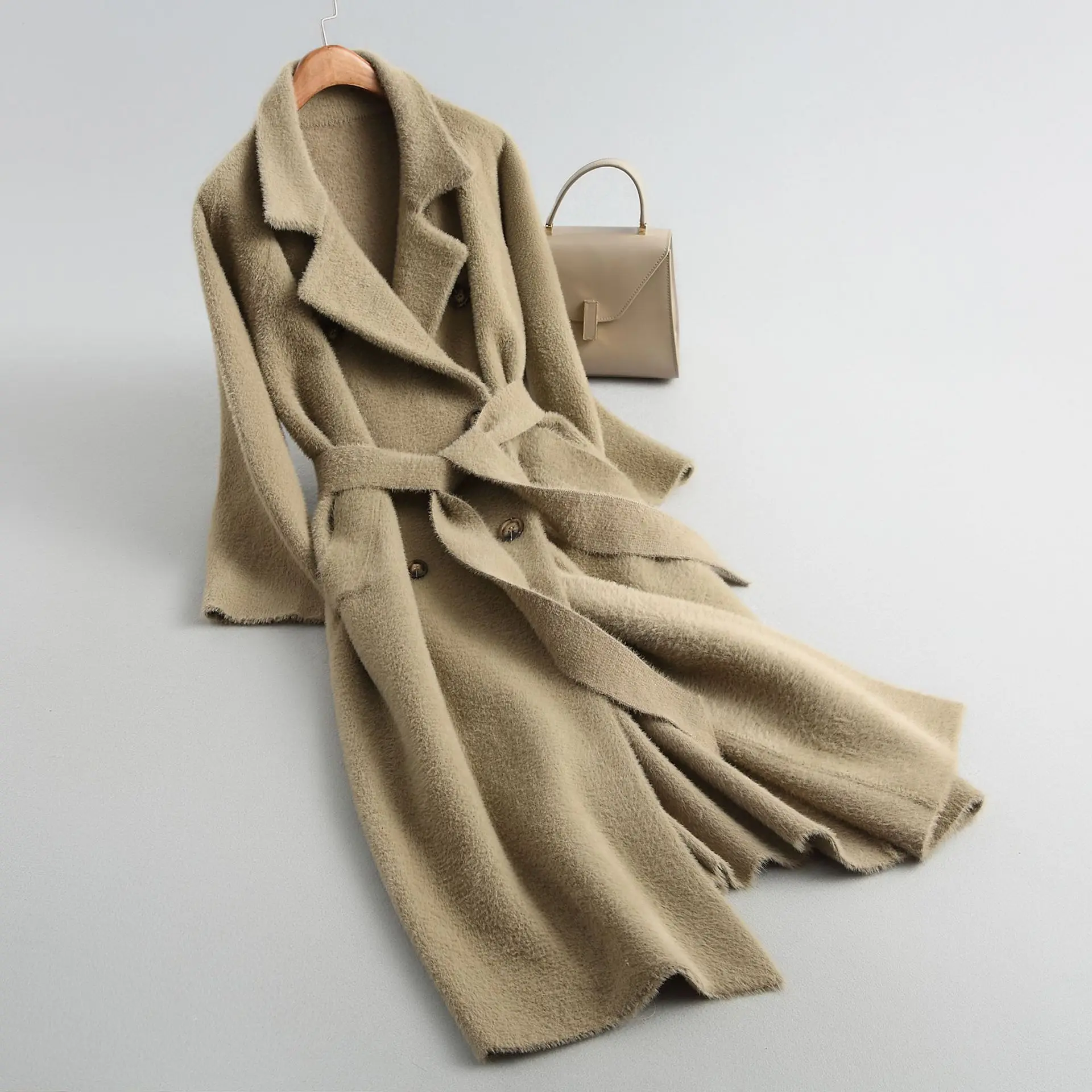 Новинка, модное осенне-зимнее пальто для женщин, повседневное вязаное утолщенное теплое свободное Женское пальто, ветровка - Цвет: Olive brown
