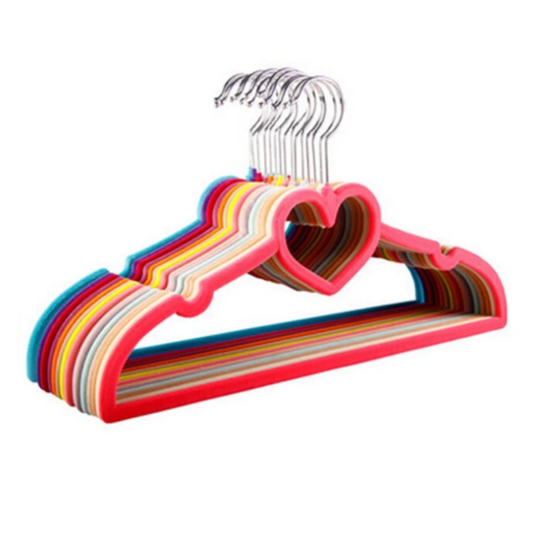 1 pieces Colorful Velvet Clothes Hangers Loving Heart Velvet Coat Hanger Non-slip Heart-shaped Multifunction Hangers