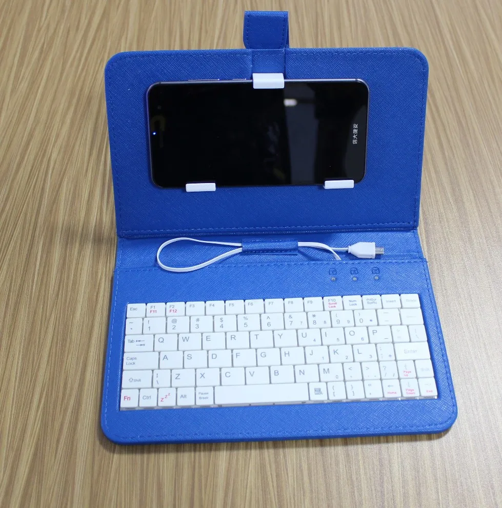 Leather Case with USB Keyboard for Most Android System Mobile Phone Flip Cover with Stand Mini Wired Keyboard 7 Colors