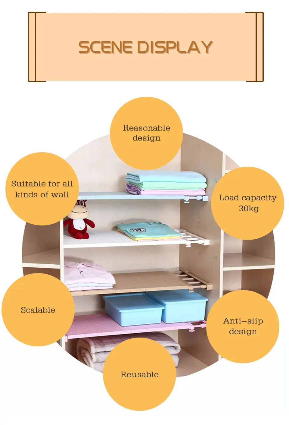 Adjustable Closet Organizer Storage Shelf Wall Mounted DIY WardrobeClothesKitchen Storage Holders Racks Plastic LayerDividers (13)