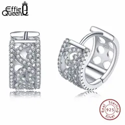 Эффи Queen 100% реального чистый 925 стерлингового серебра женский Модные украшения полые кубический циркон Серьги для Для женщин Подарки