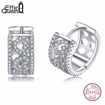 

Effie Queen 100% Real Pure 925 Sterling Silver Female Fashion Jewelry Hollow Cubic Zircon Hoop Earrings for Women Gifts BE21