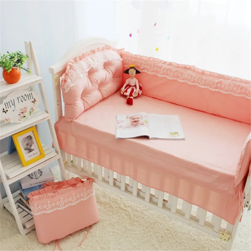 9pcs Cotton Princess Lace Baby Cot Bedding Kit Crib bedding Sets Quilt