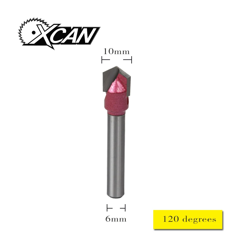 

XCAN 1 Piece Diameter 10mm V Shape Milling Cutter Top 120 Degree Shank Diameter 6mm Wood 3D Cutter Wood Profile Groove Knife