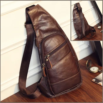 High Quality Men Genuine Leather Sling Chest Day Back Pack Vintage Male Crossbody Bags Travel Casual Shoulder Messenger Bag men crossbody bags sling shoulder bag male chest pack canvas messenger bags small sling pack ipad phone travel bag sacoche homme