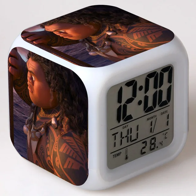 Moana Princess цифровые часы светодиодный светильник horloge digitale будильники игрушки для детей Светящиеся 7 цветов Flash KLOK - Цвет: Многоцветный