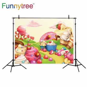 

Funnytree backdrop for photographic studio candy Desserts fariy tale sweet kids sky cloud background photobooth photocall
