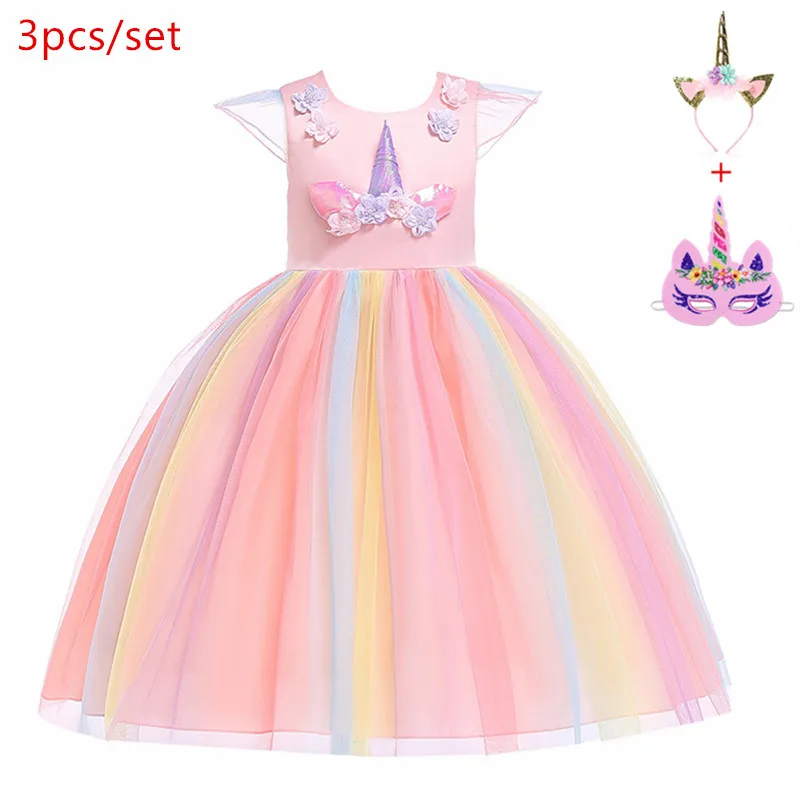 

New Flower Girls Unicorn Dress Pastel Children's day Princess Girls Birthday Party Dress Children Kids Halloween Unicorn Costume
